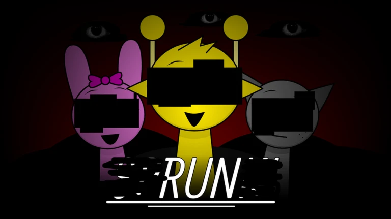 Literally SPRUNKI characters in a dark scene